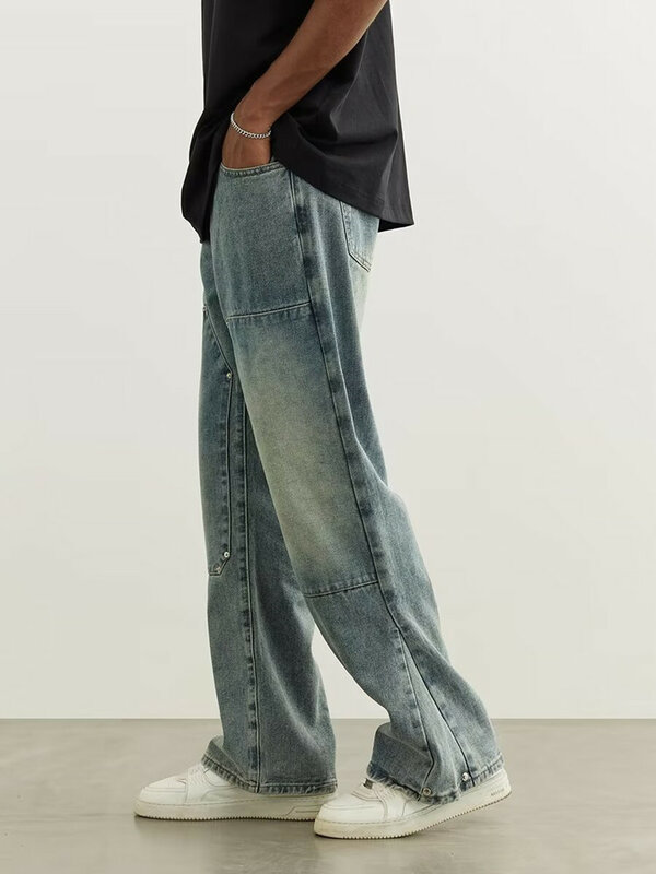 Y2K jeans azul lavado para homens e mulheres, calça reta, calça jeans casual, roupa elegante, moda coreana, 2024