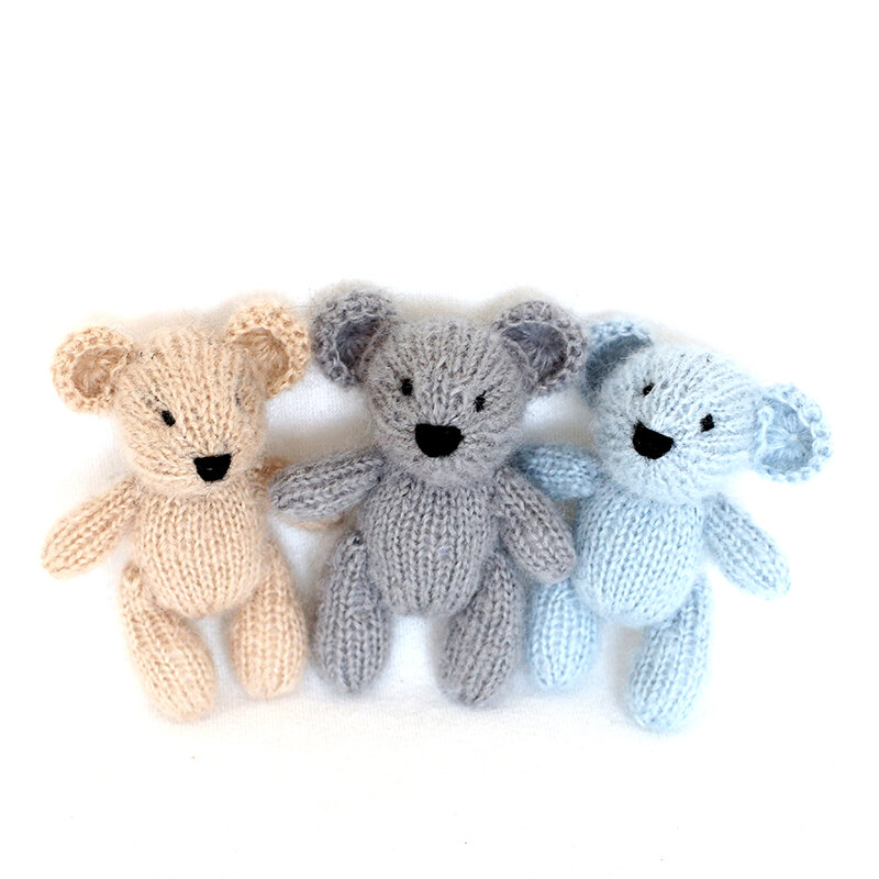 ニットのテディベアのおもちゃの写真の小道具小さな手編みのウサギのおもちゃかぎ針編みのモヘア動物人形新生児の写真の小道具