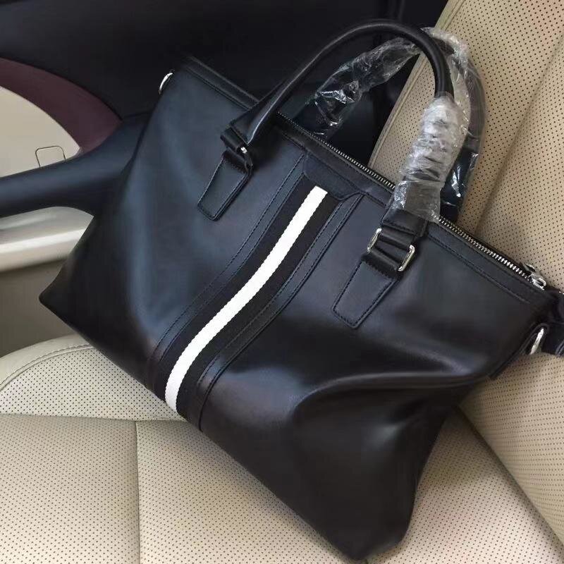 Luxury B Style Briefcase Bag Fashion Striped Design Business Causal Men Leather Handbag Large Capacity Computer Handbag