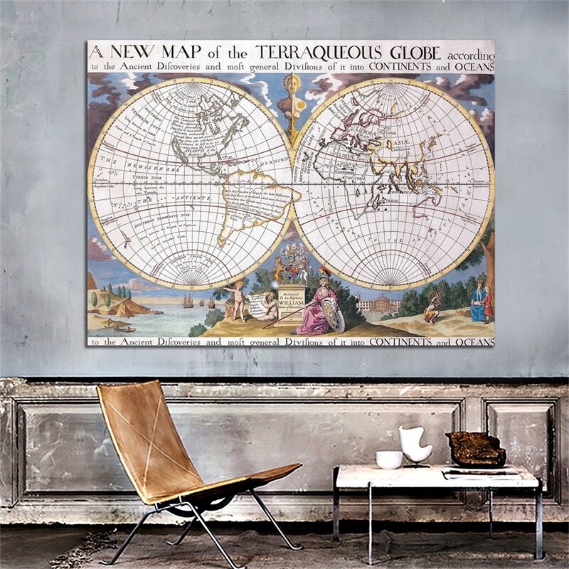 84*59cm Retro Map Vintage Picture Wall Art Prints Non-woven Canvas Painting Living Room Home Decoration School Supplies