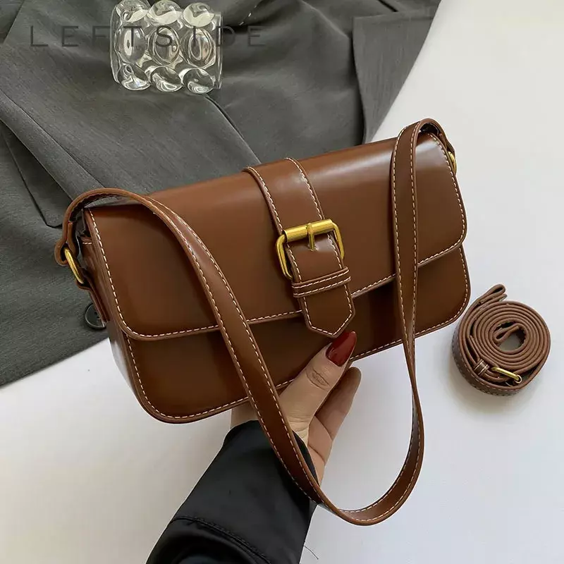 Belt Design Small Retro PU Leather Shoulder Bag for Women 2024 Y2K Korean Fashion Handbags and Purses Female Crossbody Bags