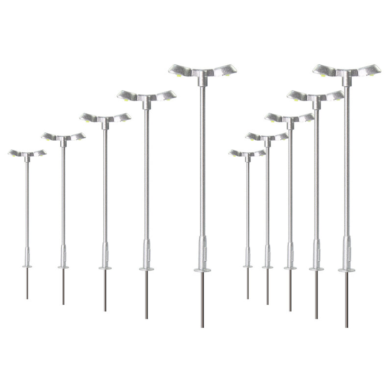 Evemodel-luces de calle LED blancas brillantes, lámparas de Metal plateado de dos cabezas con resistencias para 12V LD13ZWSi, 10 piezas Z, escala 1:220