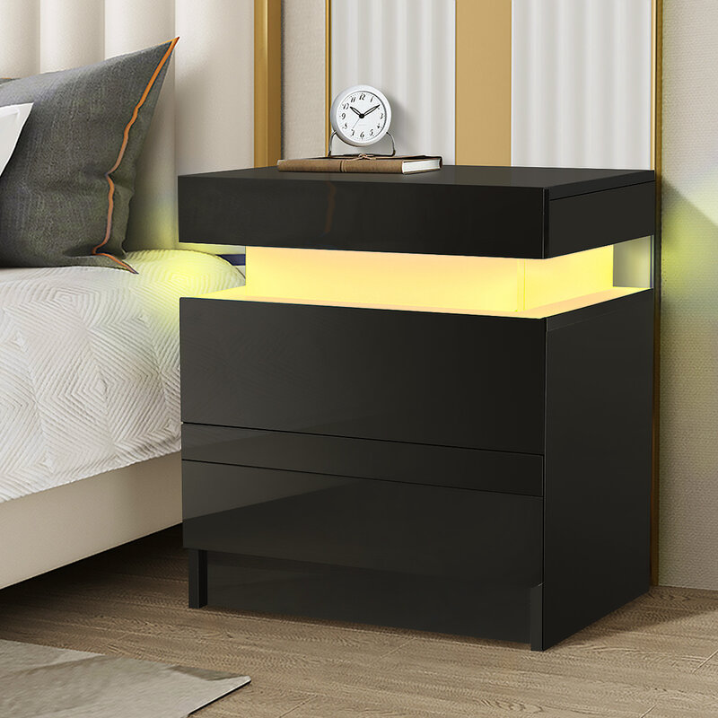 Table basse LED RGB à 2 tiroirs, meuble de rangement, Table d'appoint, meuble de salon