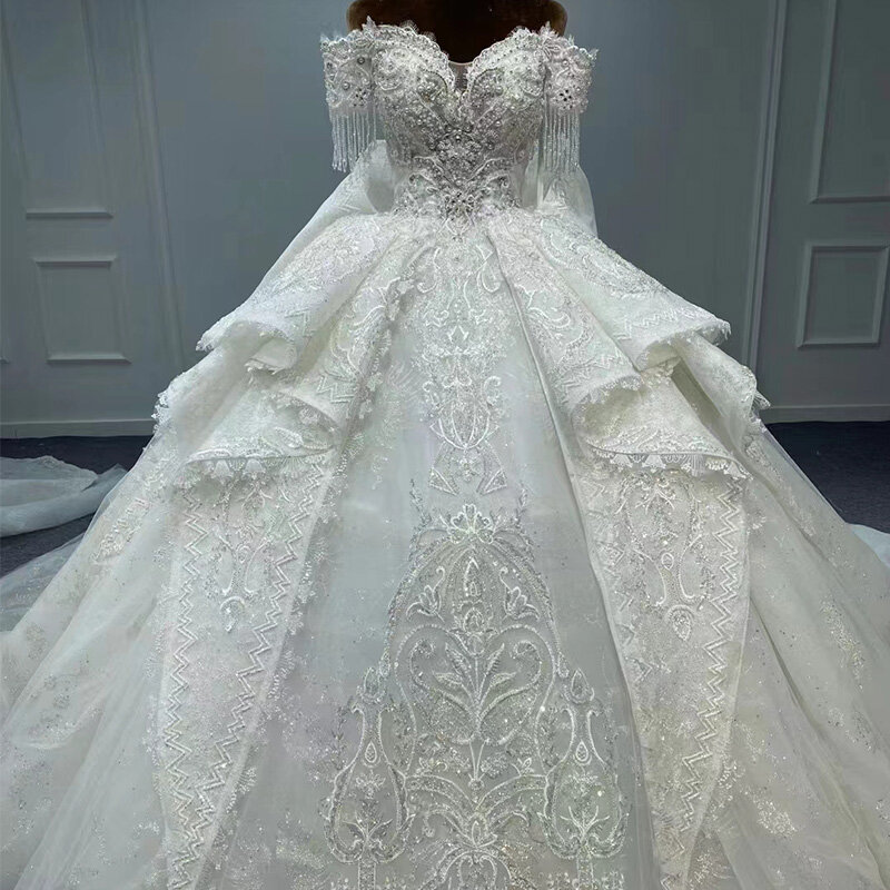 Великолепные платья принцессы для женщин 2024 в пол сердечко бахрома бант с коротким рукавом свадебное платье Robe Mariage MN153