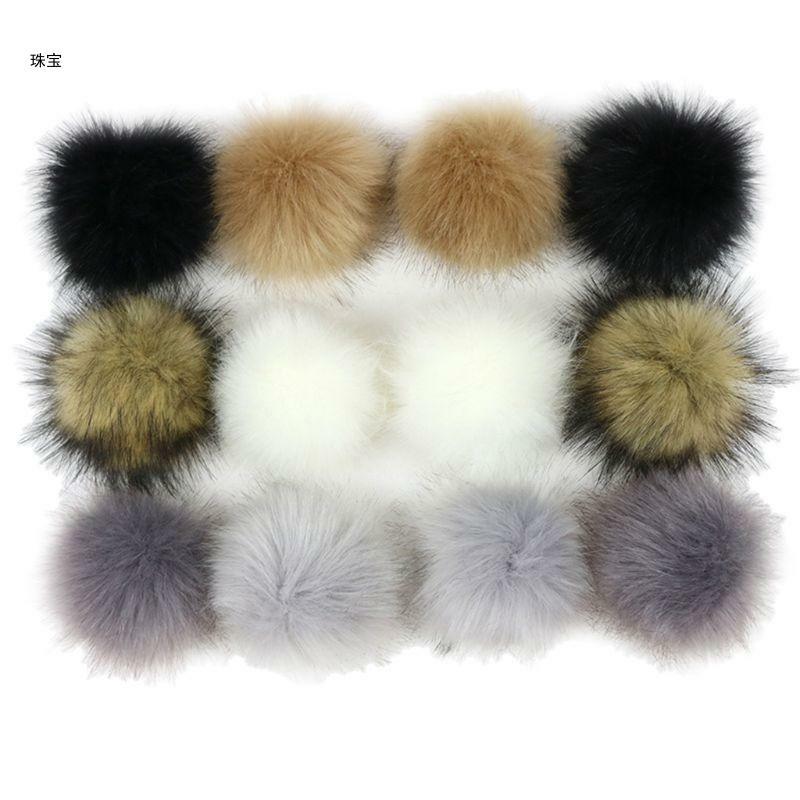 X5QE – boule pompons pelucheux en fausse fourrure multicolore, 12 pièces, avec élastique pour chapeau
