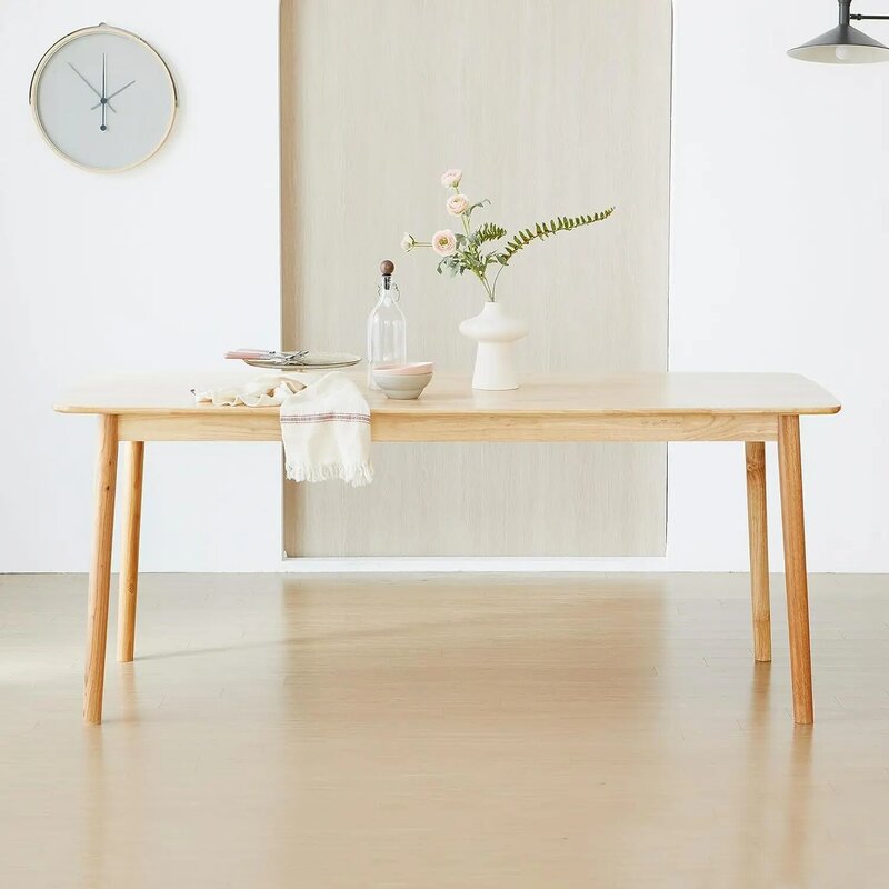 Livinia Aslan 70.9 "โต๊ะไม้สี่เหลี่ยมผืนผ้าไม้โอ๊คมาเลเซีย/โต๊ะทานอาหารไม้เนื้อแข็งขนาดใหญ่ (ไม้โอ๊คธรรมชาติ)