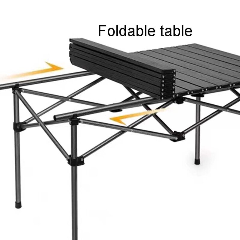 Outdoor Folding Long Table Portable Storage Black Camping Desk Barbecue Easy To Install With Net Bag Light Stable