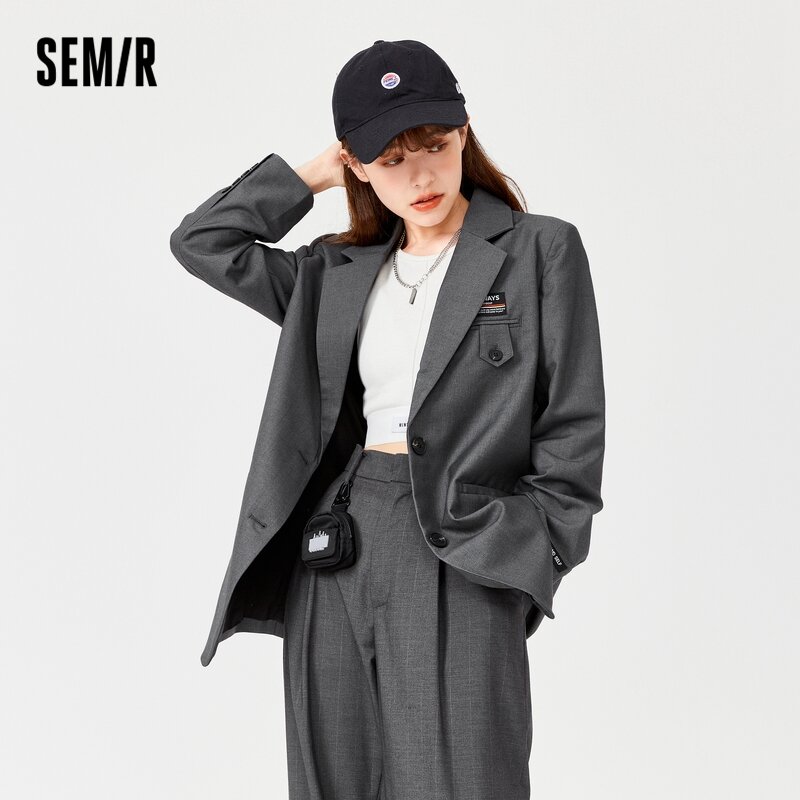 Semir-abrigo holgado de estilo medio y largo para mujer, traje informal con letras, Moda para ir al trabajo, otoño e invierno, 2021