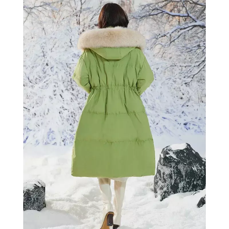 Donna incinta piumino d'anatra bianco cappotti collo di volpe di pelliccia con cappuccio WarmOversize giacche lunghe invernali vestiti parka larghi abbigliamento nero