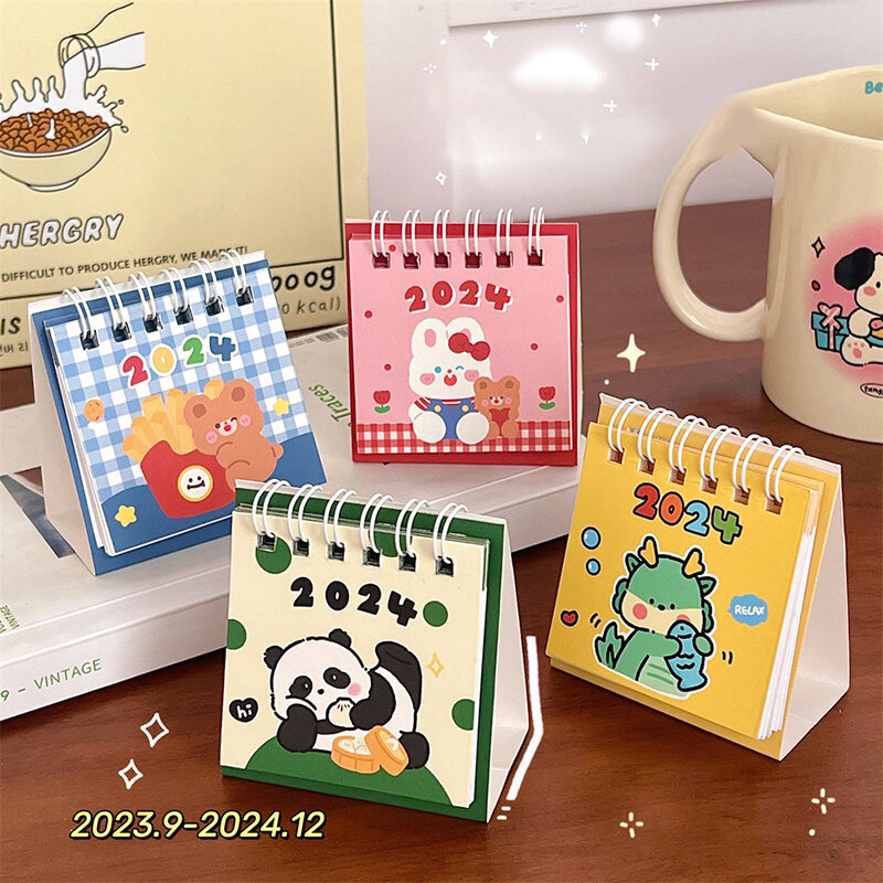 Cute Cartoon Desk Calendar, Animal, Mini Note Coil, Agenda Planner diário, Desktop Notepad, Kawaii, 2024