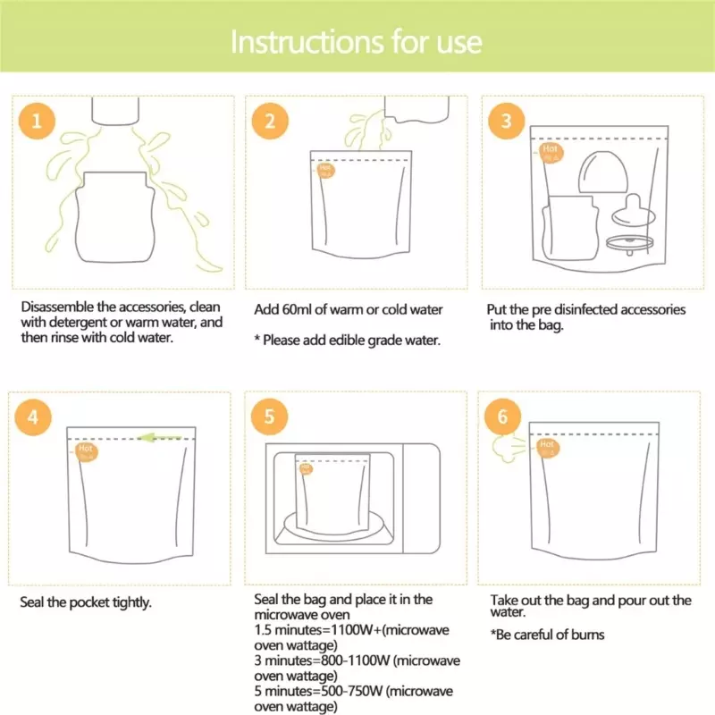 10 Lembar/Set Tas Sterilisasi Uap Microwave Dapat Digunakan Kembali Kantong Sterilisasi untuk Botol Susu Bayi dan Bagian Pompa