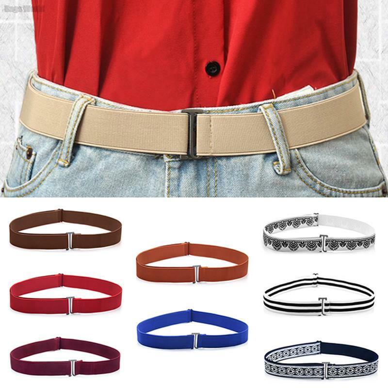 No Show Women Stretch Belt Invisible Elastic Web Strap Belt with Flat Buckle for Jeans Pants Slim Elastic Band Stretch Belt