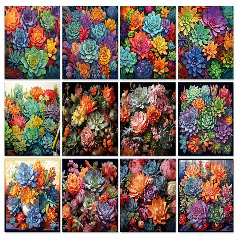Malowanie sukulenty według numeru ręcznie malowane kolorowe kwiaty obraz prezent rysunek cyframi dekoracje ścienne wystrój domu