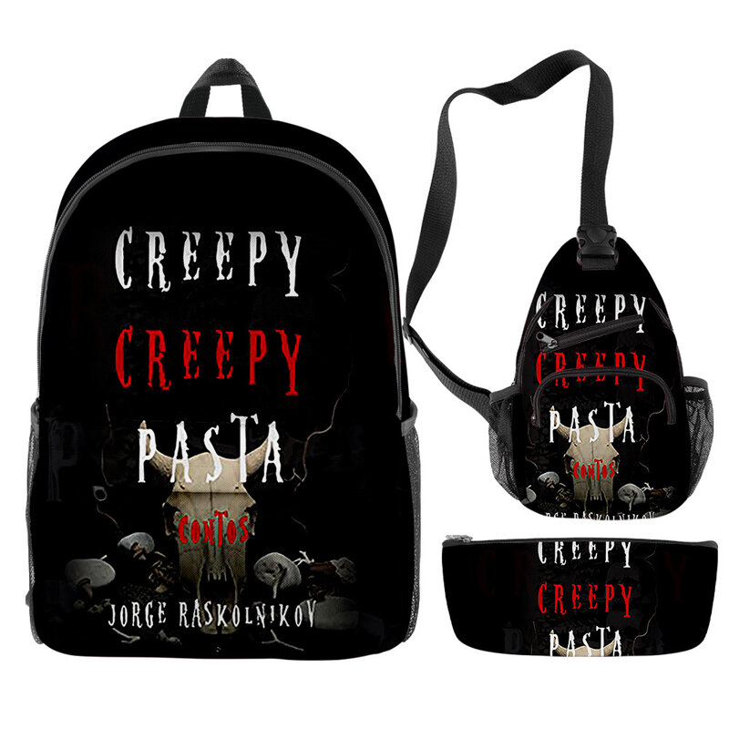 Рюкзак Creepypasta Merch, комплект из 3 предметов, рюкзак на молнии унисекс, дорожная сумка 2023, повседневная школьная сумка для студентов