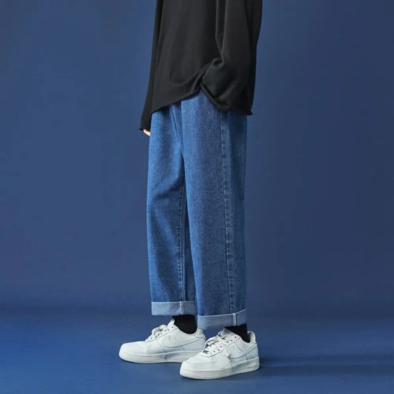 Celana Denim pria Korea, celana Denim pria Korea, celana Denim ketat, katun kasual mode biru muda, Jeans panjang pergelangan kaki, melar, baru, 2024