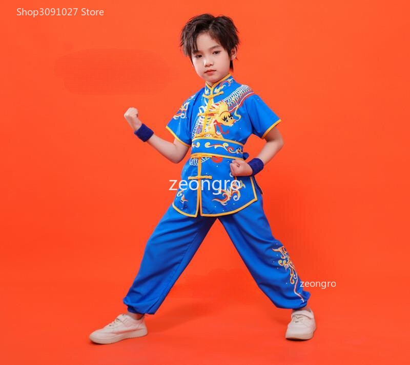Ropa china de tai chi wushu para niños, traje de artes marciales, uniforme de kung fu, wing chun, shaolin, conjunto de kungfu vintage con estampado de dragón, 2024