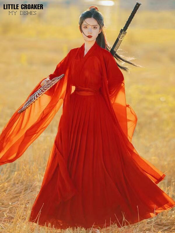 Традиционный китайский костюм народного танца, женская одежда ханьфу, Женский костюм для косплея со старинным мечом, танцевальная одежда династии Тан