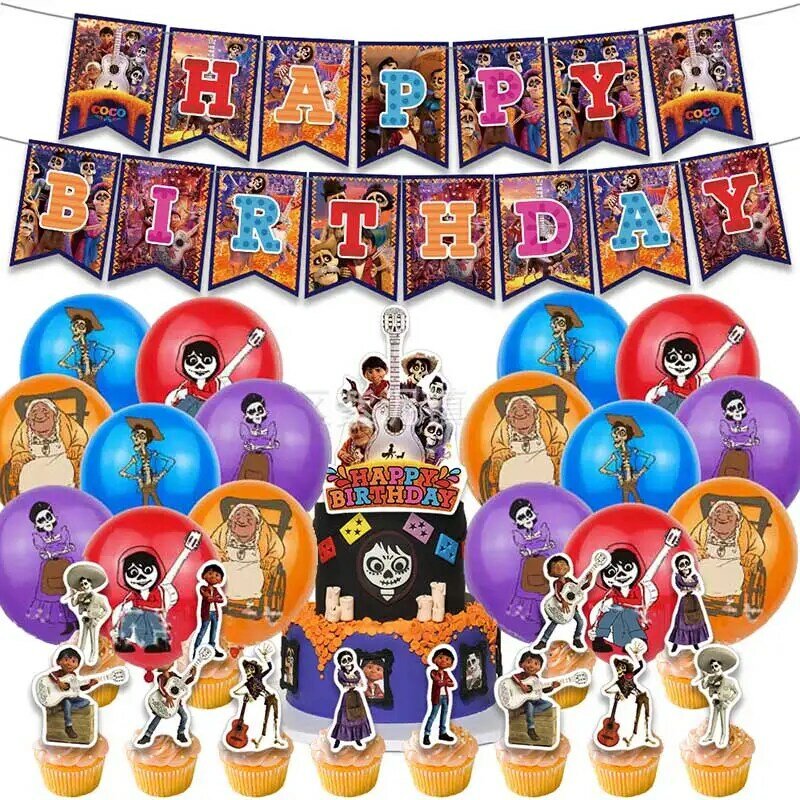 Day of the Dead Coco Birthday Party Decoration Supply Balloon Boy Faovr Room Music Decor Cake Topper Banner Backdrop Baby Shower