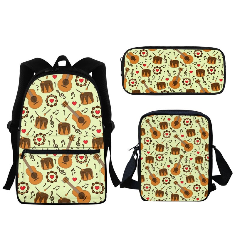 Cartoon Music Instrument Music Printing Student Backpack School Bag Teen Men Girls Laptop Backpack Small Lunch Bag Pencil Case