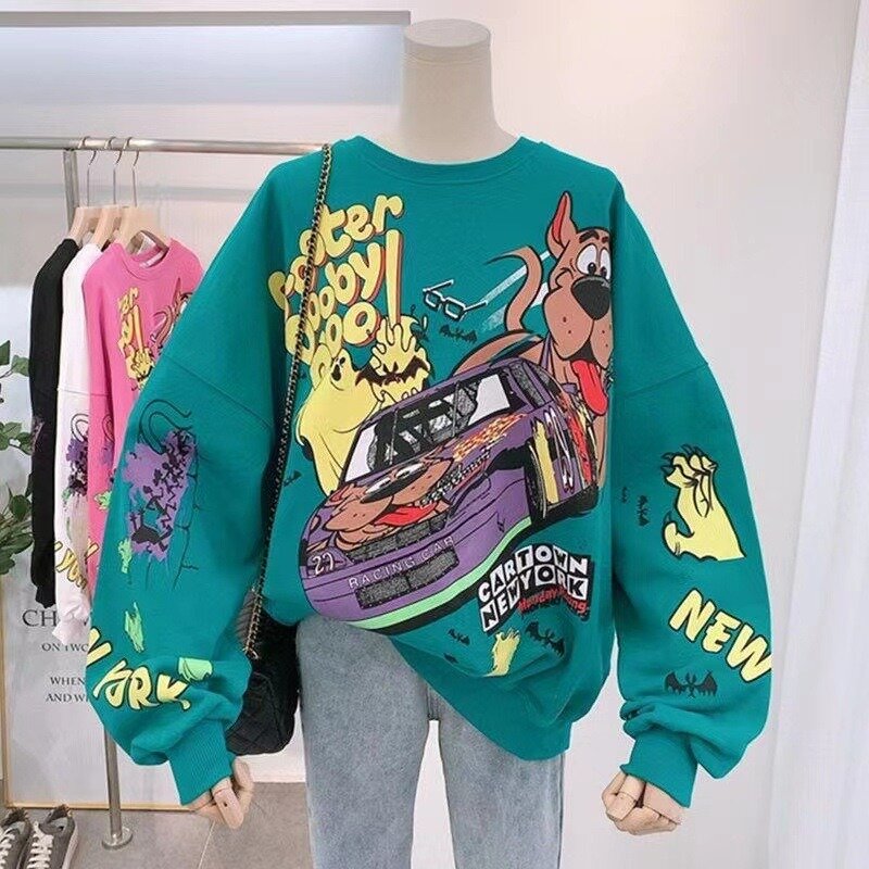 American Retro Rundhals-Sweatshirt Langarm bedruckt Windhund Rundhals lose Straße Harajuku Stil Mädchen Sweatshirt