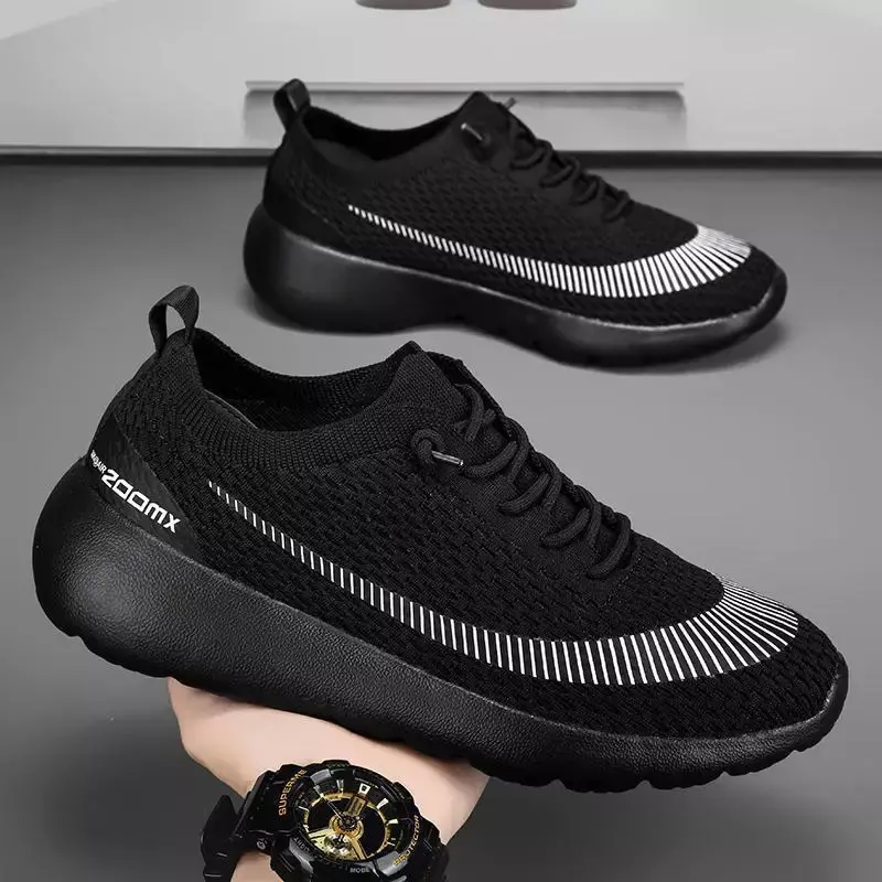 รองเท้าสนีกเกอร์รองเท้าบุรุษของผู้ชายสีดำระบายอากาศได้ดีของแท้สินค้าใหม่สำหรับฤดูร้อน2024