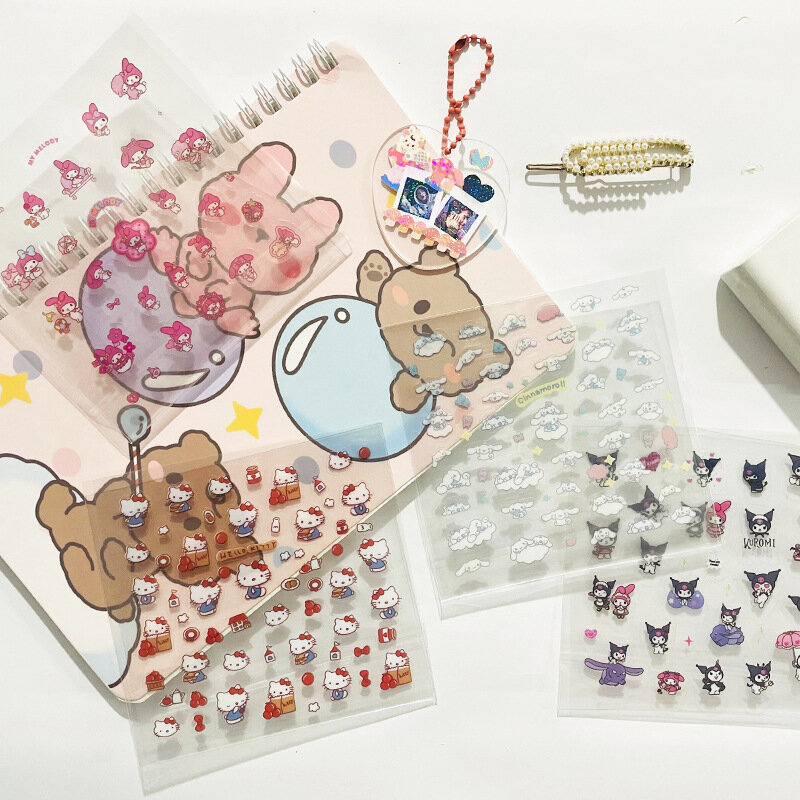 Pegatina transparente de Sanrio de dibujos animados, decoración de cuenta de mano Diy, pegatina impermeable, Material Kuromi, pegatina pequeña, juguete de decoración