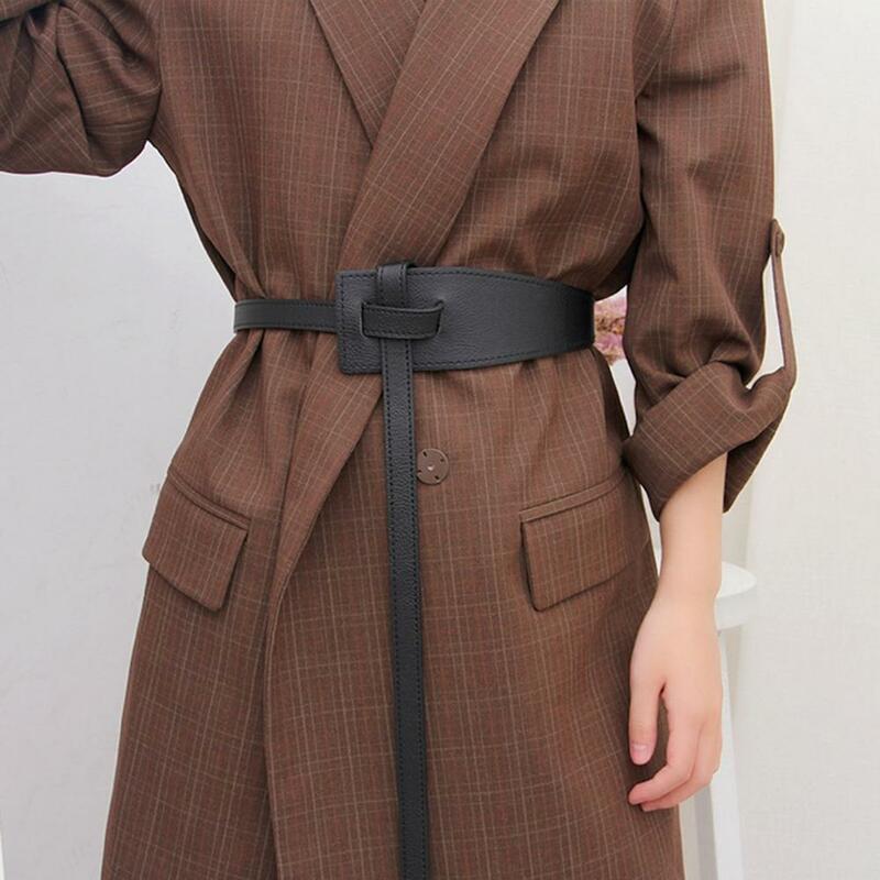 한국 스타일 심플한 여성용 인조 가죽 벨트, 불규칙한 모양 조절 매듭, 긴 허리띠, 정장 코트 코르셋 벨트