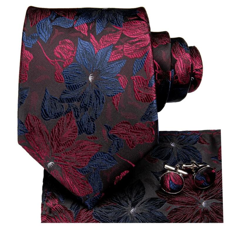 Hi-Tie Red Fashion Paisley 100% Silk Men's Tie Set 8.5cm Wedding Ties For Men New Design Hanky Cufflinks Set Quality Necktie