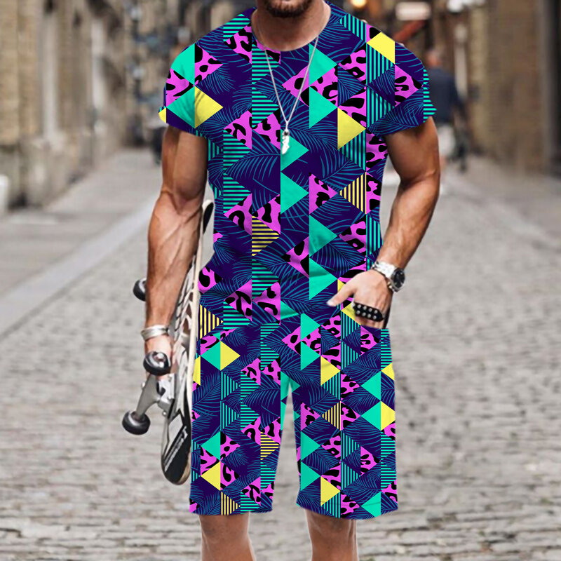 Camiseta masculina shorts definir casual estampa leopardo engraçado praia verão outfit o pescoço agasalho 2022 nova manga curta roupas esportivas rua