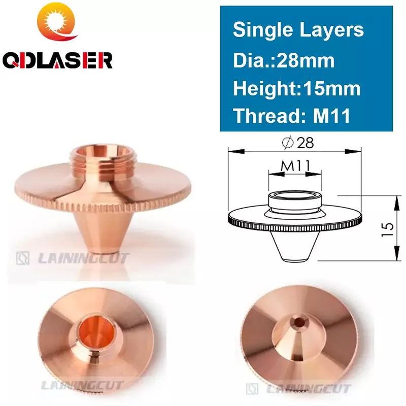 Dysze laserowe QDLASER pojedyncza dwuwarstwowa Dia.28mm kaliber 0.8 - 4.0 do głowica do cięcia laserowego światłowodowych OEM Precitec