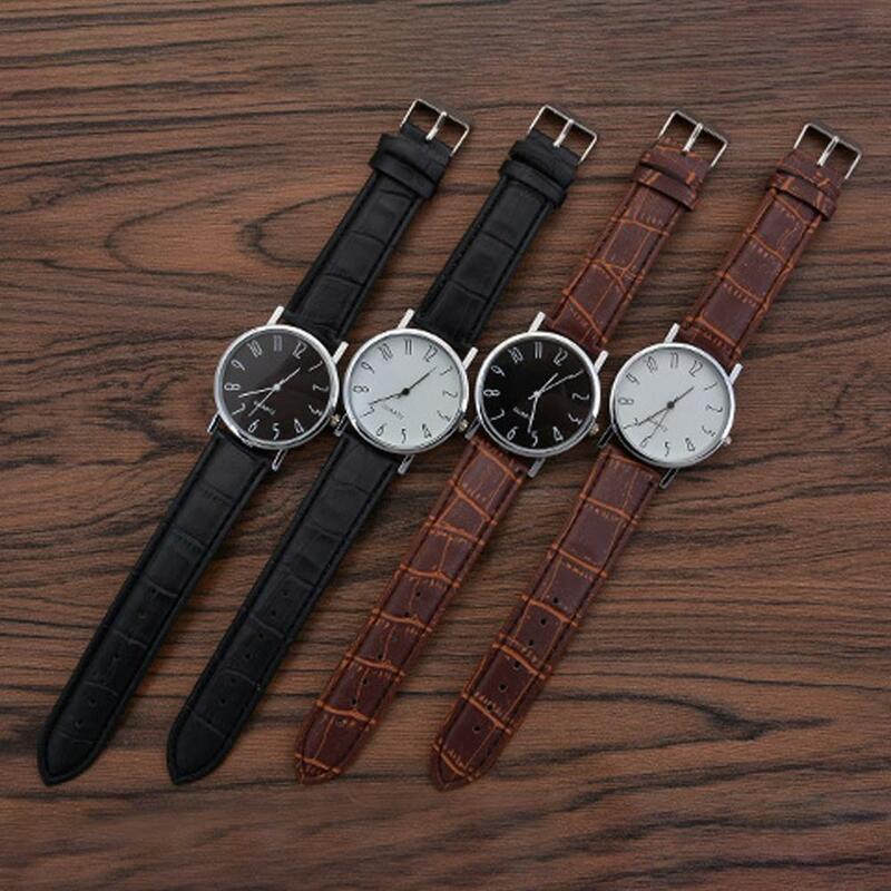 Relógio de quartzo com mostrador redondo masculino, pulseira de couro sintético ajustável, relógio casual de alta precisão elegante