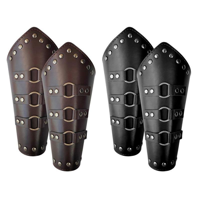 Gauntlet gelang 2 buah gelang kulit imitasi dapat disesuaikan gelang tangan manset kulit gelang sarung tangan Punk lebar pelindung lengan untuk pria
