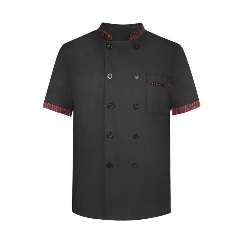 Cozinheiro camisa respirável resistente a manchas, uniforme de chef para cozinha, padaria, restaurante, trespassado, manga curta, suporte para cozinheiros