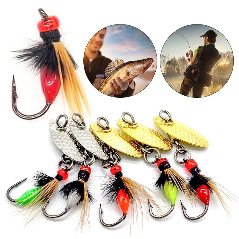 5pcs Artificial Fishing Group Tools Fly Tying Mosquito Hook Spinning Fly Spinner Sequins Bionic Bait Fishing Lure