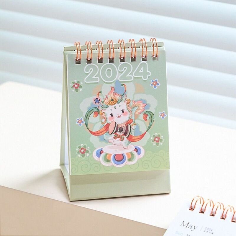 Paper Dragon Year Calendar Easy Use Handmade Cute 2024 Desktop Ornament Mini Triangular Stable Mini Desk Calendar Home