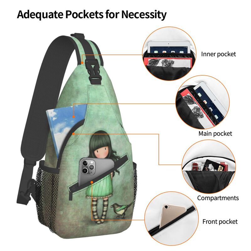 Santoro Gorjuss Doll Crossbody Sling Bags Small Chest Bag Cartoon Shoulder Backpack Daypack for Hiking Outdoor Travel Bookbag