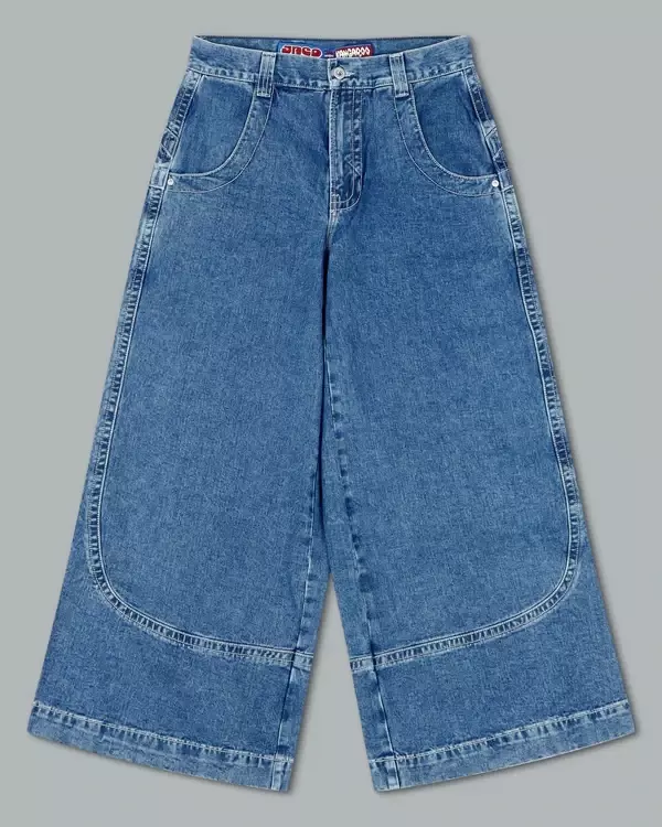 JNCO Jeans HipHop Retro 2024, celana Jeans pola kanguru pribadi biru hitam, pakaian jalan Harajuku celana jalan tinggi