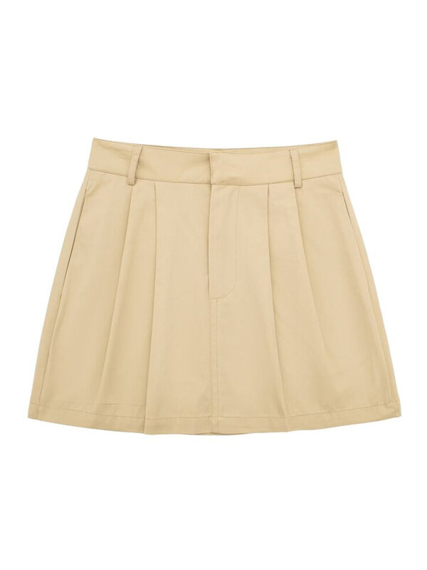 2024 New Women Summer Pleated Skirts Fashion Solid Zipper High Waist Female Elegant Street Sweet Mini Skirt Clothing