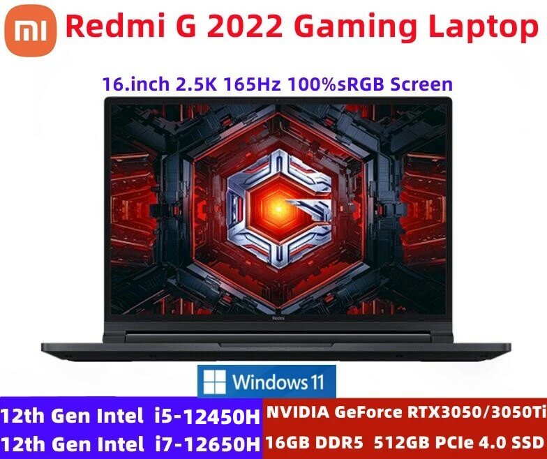 New Xiaomi Redmi G Gaming Laptop 2022 Intel Core i7-12650H / I5-12450H RTX 3050 Ti / RTX 3050 GPU 16" 2.5K 165Hz Game Notebook