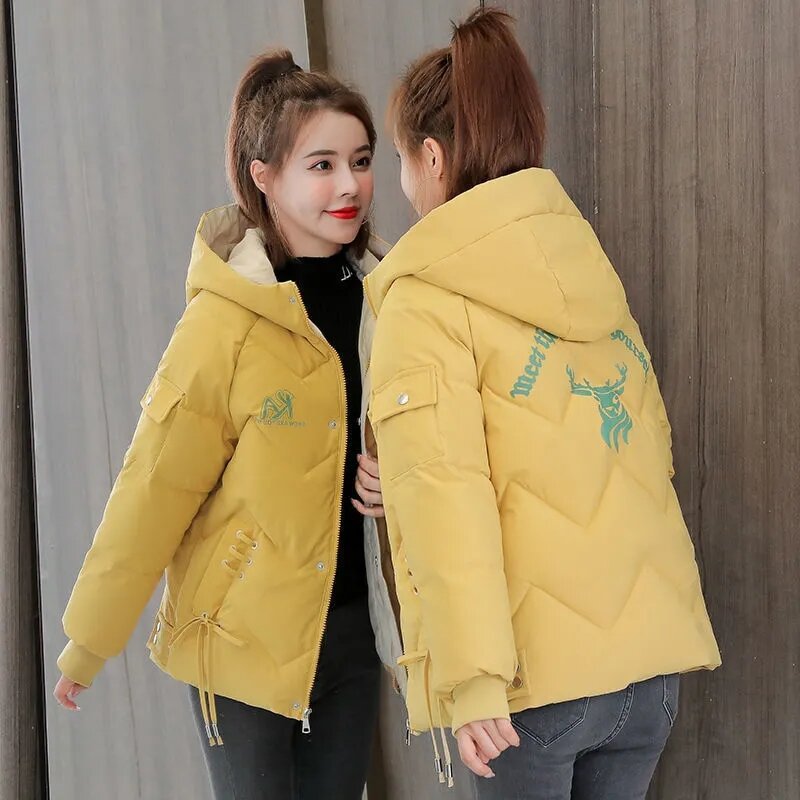 Hooded Thick Warm Coats Fashion Female Letters Print Jacket Women's Cotton Padded Parka Outerwear  New Parkas Winter Jackets