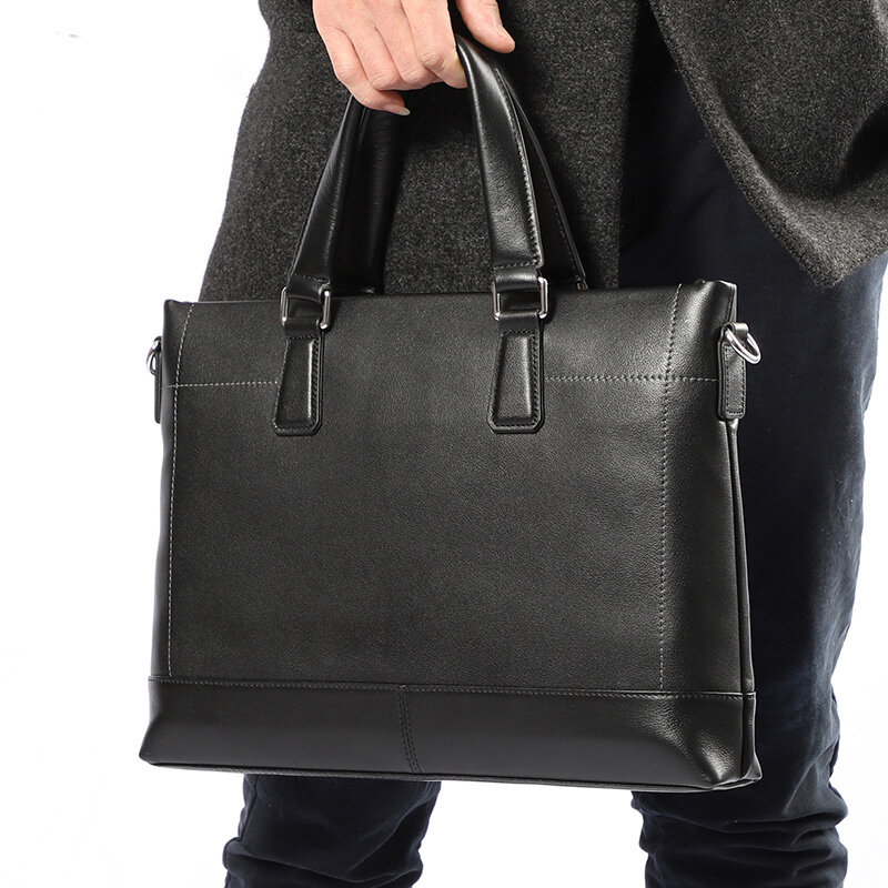 Business Men Briefcase Bag Genuine Leather Laptop Bag High Quality Real Leather Casual Man Bag Shoulder Bags Men Handbag Office