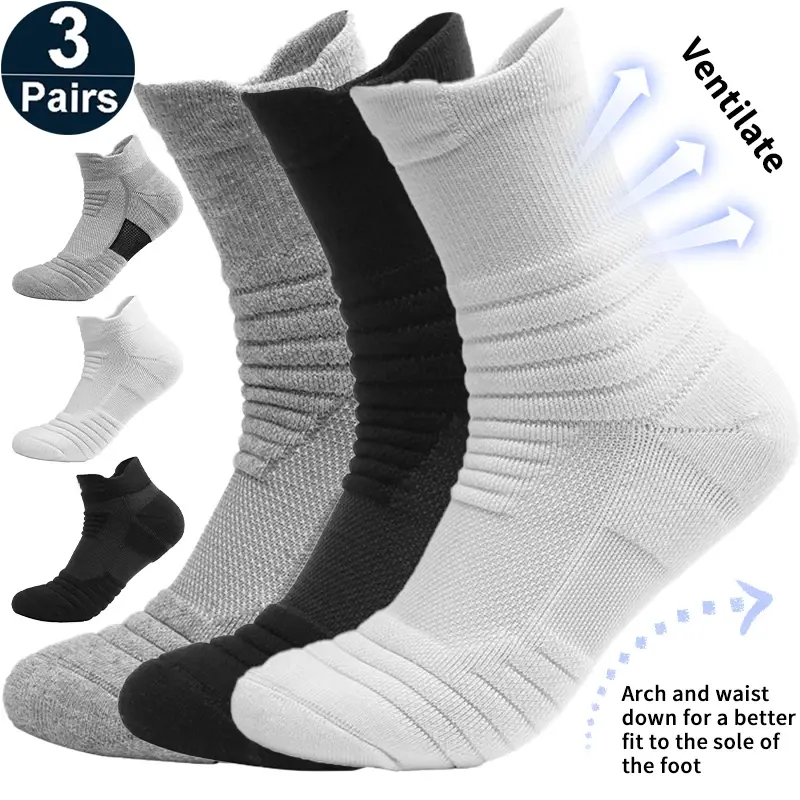 3Pairs Anti-slip Football Socks Men Women Cotton Sock Short Long Tube Soccer Basketball Sport Socks Breathable Deodorous Socks