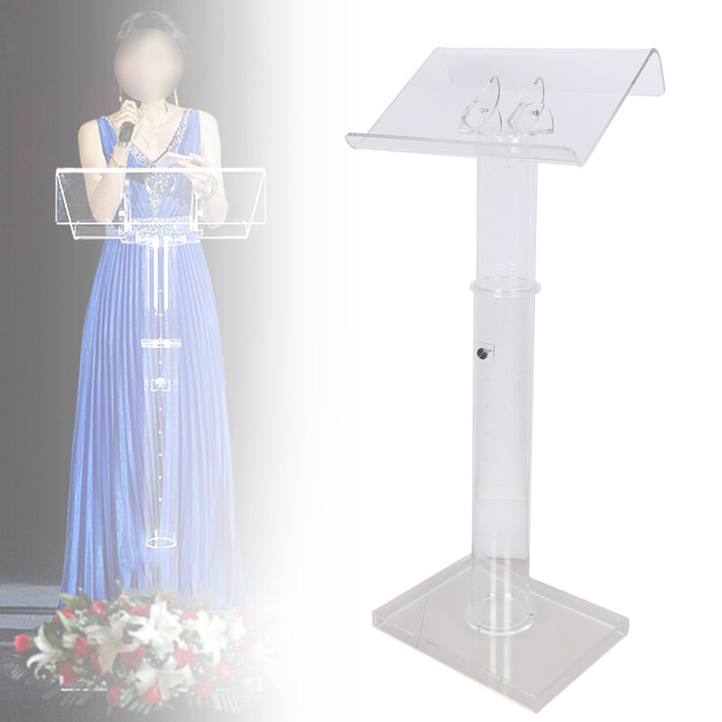 Platform pengangkat selamat datang transparan akrilik, pidato pameran dapat diatur tinggi 31.50-51.18 inci