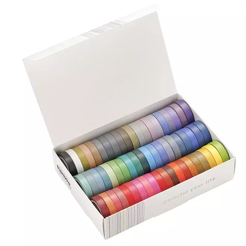 60 Pcs/Set Basic Solid Color Washi Tape Rainbow Masking Tape Diary Scrapbook Decorative Adhesive Tape Sticker Gift Stationery