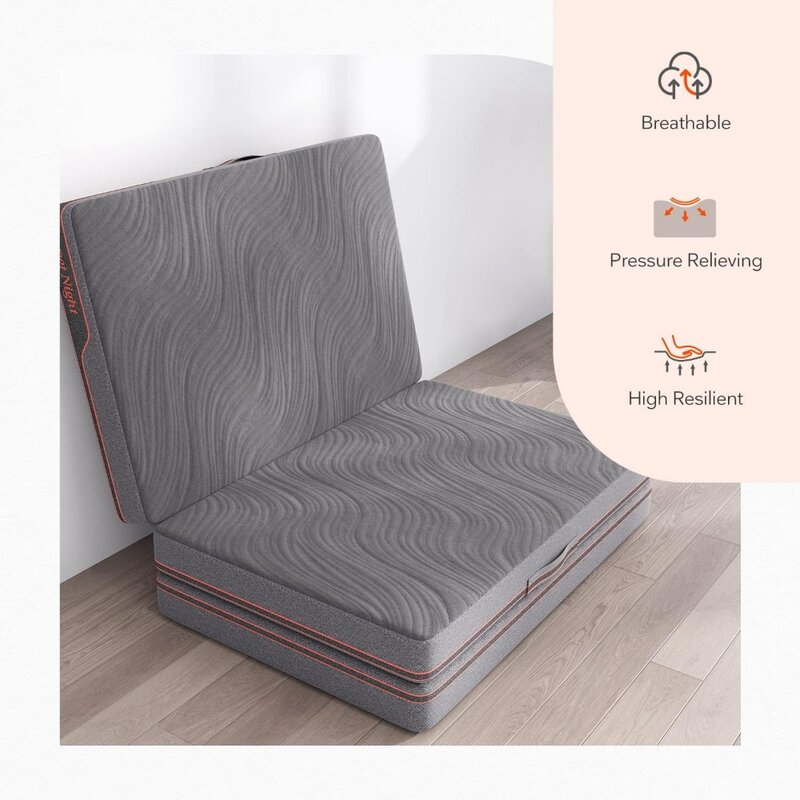 4-Inch Folding Mattress Twin Size with Carry Bag Foldable for Travel Breathable Mesh Sides Portable Compact and Easy To Storage