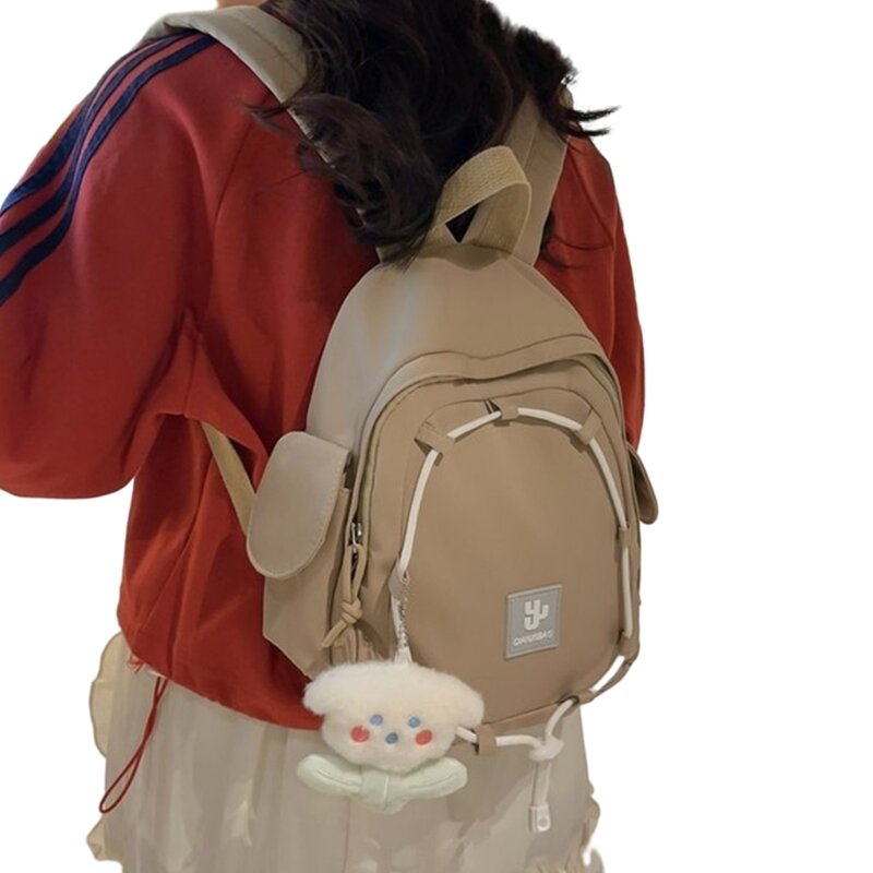 2024 New Korean Nylon Backpack School Bag Travel Daypack with Pendant for Students