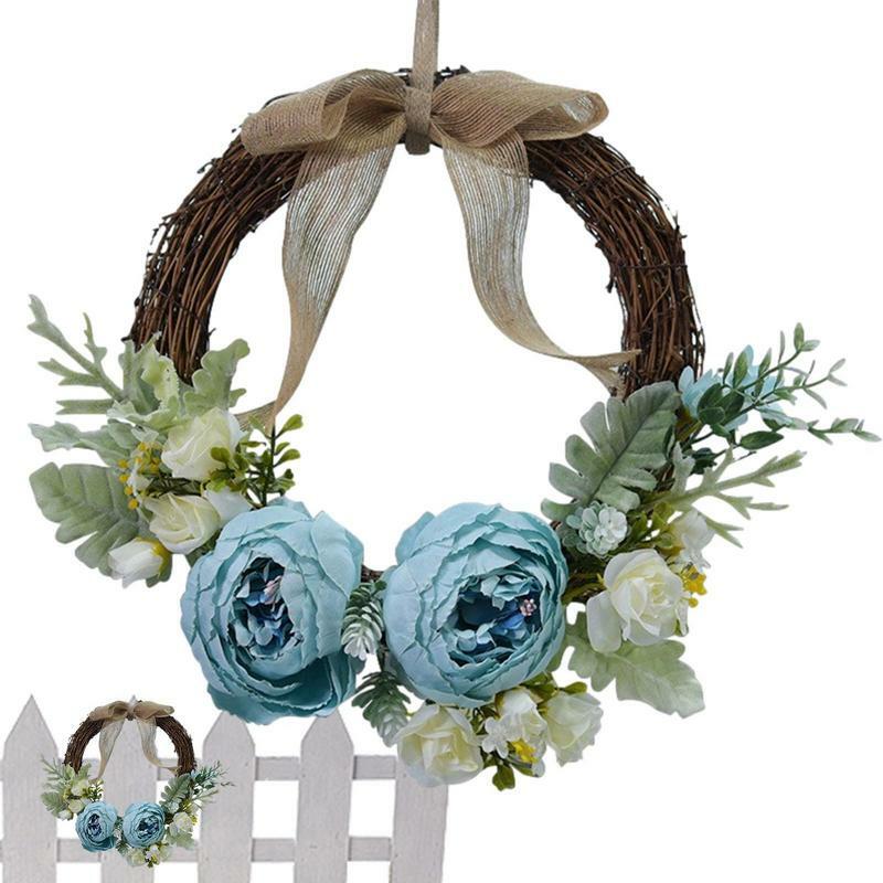 Corona de flores de peonía Artificial para puerta delantera, corona hecha a mano para primavera, verano, Otoño e Invierno