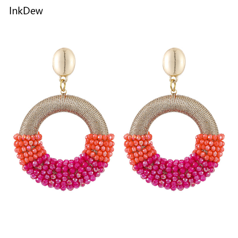 INKDEW Half Thread Half Bead Drop Earrings Handmade Crystal Beads Earrings For Women Jewelry Big Long Earrings Jewelry EA068