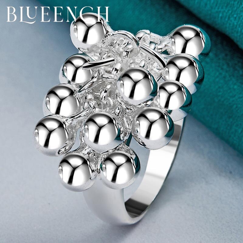 Blueench-925 Sterling Silver Ball Bead Ring Para Mulheres, Anel Cogumelo, Glamour Jóias, Festa De Casamento, Moda