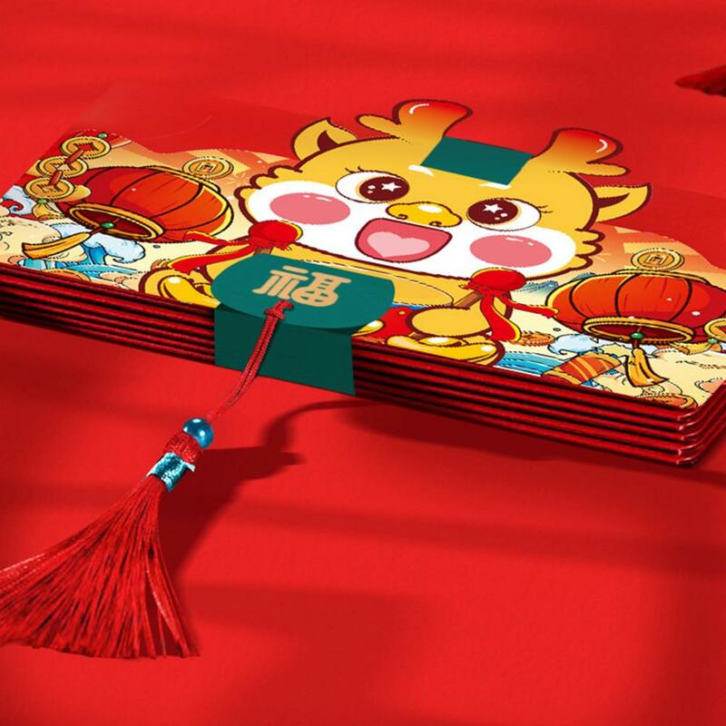 Sobre de dragón de dibujos animados, bolsa plegable con borlas para celebrar el Año Chino, 2024